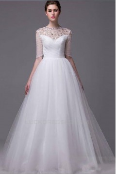 Ball Gown Floor Length Half Sleeves Beaded Wedding Dresses WD010044