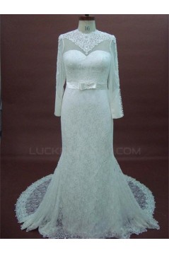 Trumpet/Mermaid Long Sleeves Chapel Train Lace Bridal Wedding Dresses WD010072