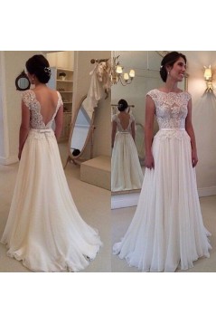 Sheath/Column Lace Chiffon Sweep Train Bridal Wedding Dresses WD010081