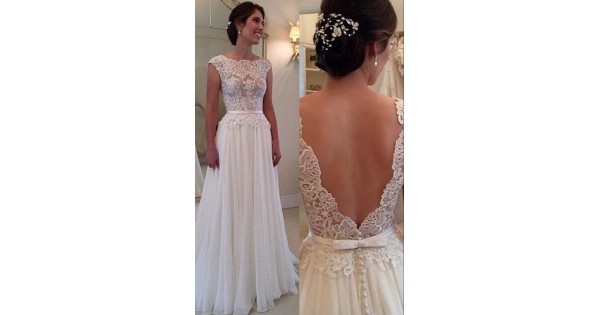 Sheathcolumn Lace Chiffon Sweep Train Bridal Wedding Dresses Wd010081 