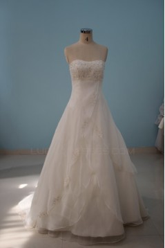 A-line Strapless Beaded Floor Length Bridal Wedding Dresses WD010088