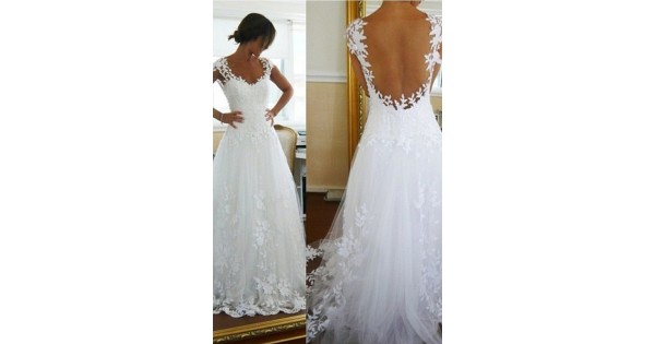 A Line Cap Sleeves Lace Bridal Wedding Dresses Wd010091 8533