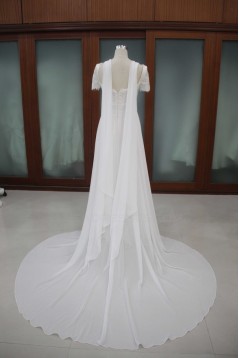 Sheath/Column Short Sleeves Chapel Train Lace Bridal Wedding Dresses WD010093