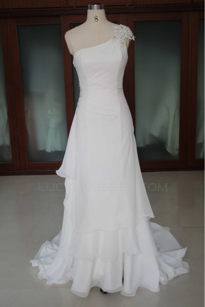 Sheath/Column One Shoulder Bridal Wedding Dresses WD010099