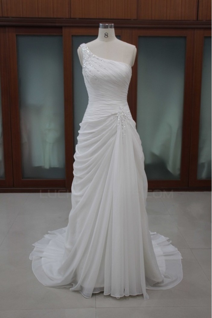 Sheath/Column One Shoulder Bridal Wedding Dresses WD010103