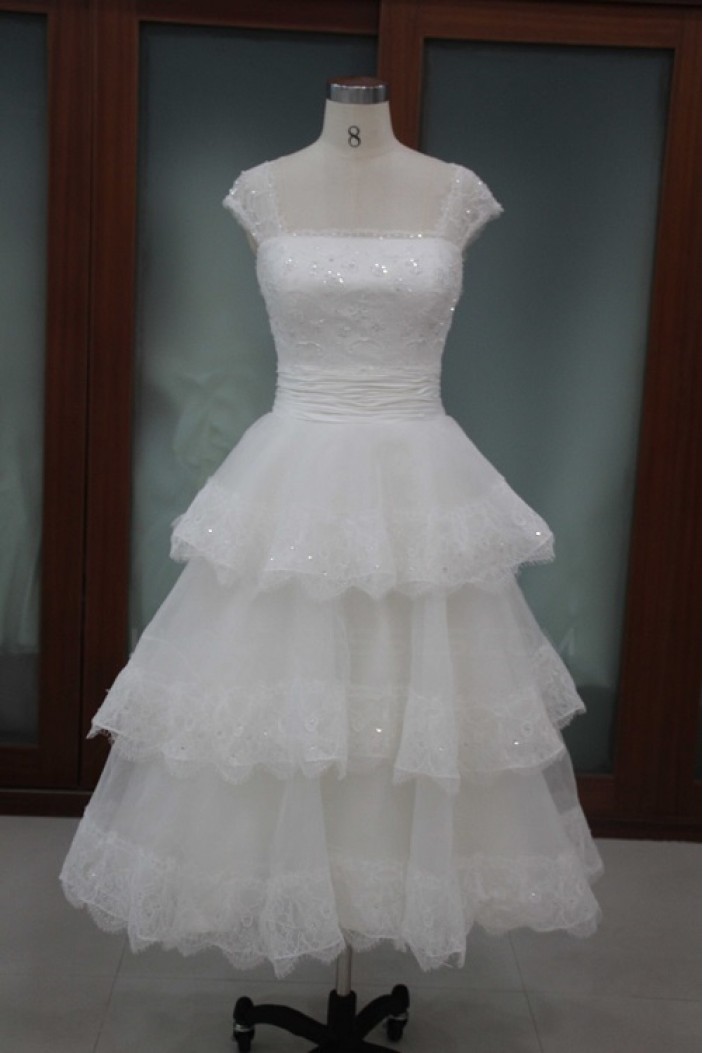 A-line Straps Floor Length Tea Length Lace Bridal Wedding Dresses WD010110