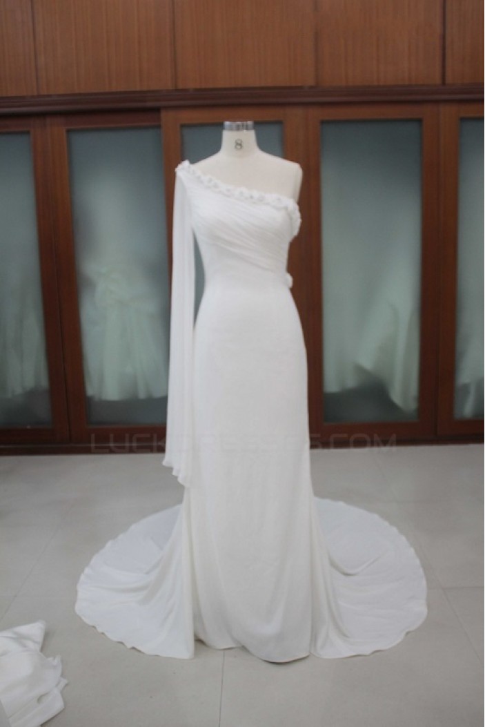 Sheath/Column One Shoulder Chiffon Bridal Wedding Dresses WD010113