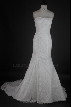 Trumpet/Mermaid Strapless Court Train Lace Bridal Wedding Dresses WD010131