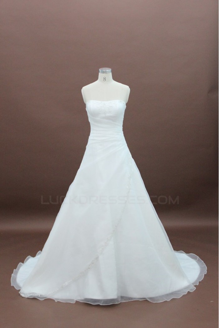 A-line Strapless Court Train Bridal Wedding Dresses WD010134