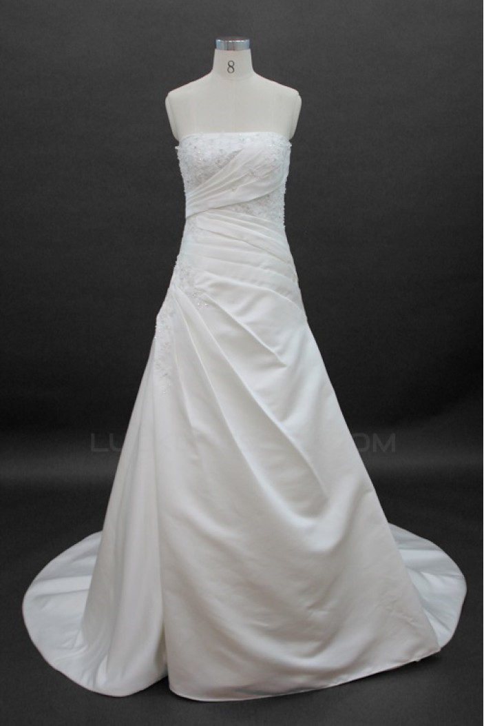 A-line Strapless Court Train Bridal Wedding Dresses WD010138