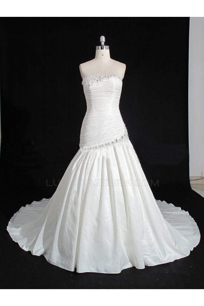 Discount A-line Strapless Chapel Train Bridal Wedding Dresses WD010143