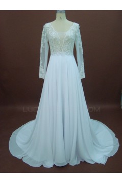 Affordable A-line Long Sleeves Lace Bridal Wedding Dresses WD010152