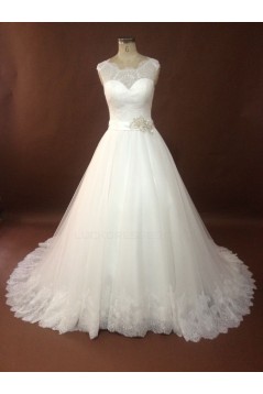 Elegant A-line Chapel Train Lace Bridal Wedding Dresses WD010154