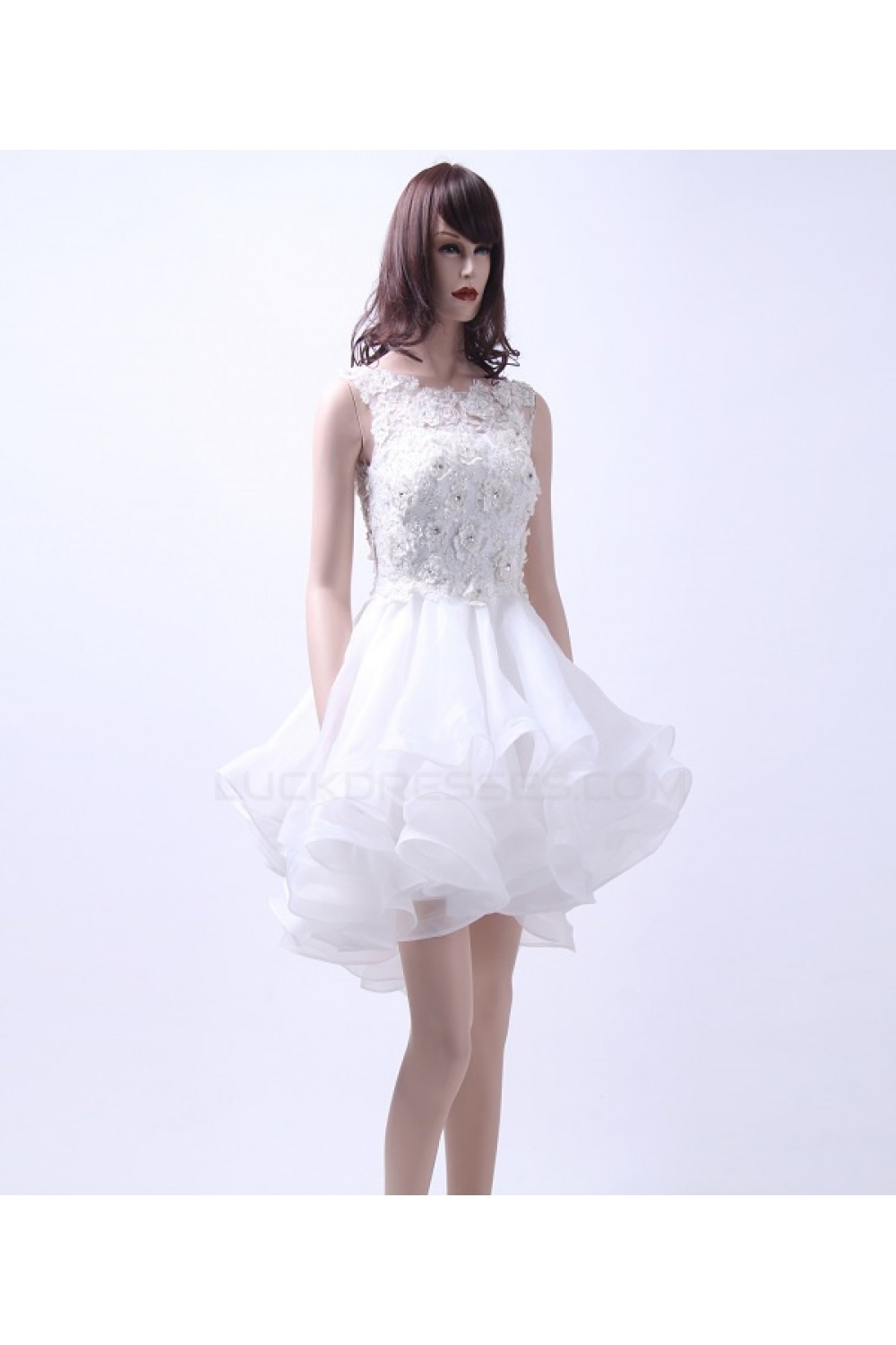 Short bridal wedding dress with removable long skirt