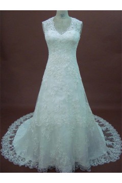 A-line V-neck Chapel Train Lace Bridal Wedding Dresses WD010158