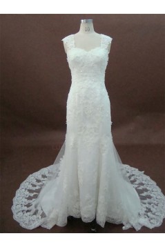 Trumpet/Mermaid Straps Sleeves Court Train Lace Bridal Wedding Dresses WD010162