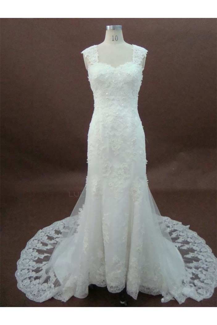 Trumpet/Mermaid Straps Sleeves Court Train Lace Bridal Wedding Dresses WD010162