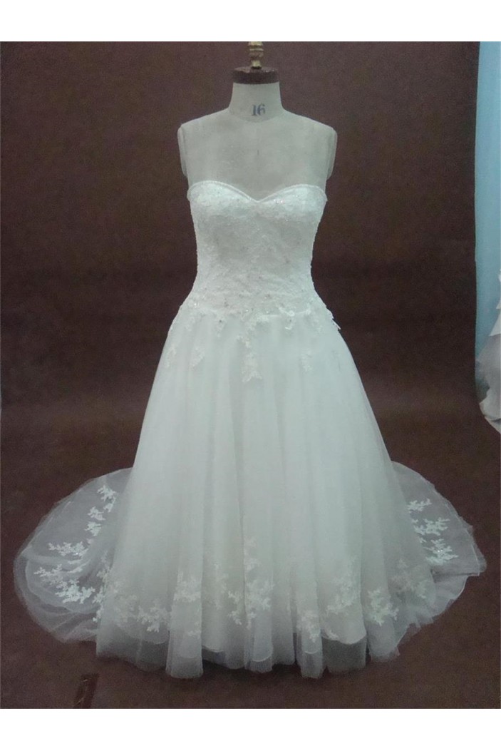 A-line Sweetheart Chapel Train Lace Bridal Wedding Dresses WD010166