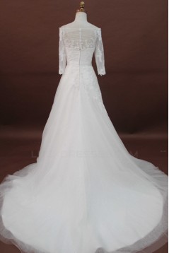 A-line Chapel Train 3/4 Sleeves Lace Bridal Wedding Dresses WD010174