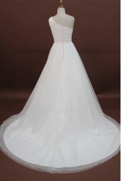 A-line One Shoulder Chapel Train Beaded Bridal Wedding Dresses WD010180