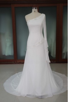 A-line One Shoulder Beaded Bridal Wedding Dresses WD010186