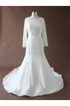 Trumpet/Mermaid Chapel Train Long Sleeves Lace Bridal Wedding Dresses WD010193