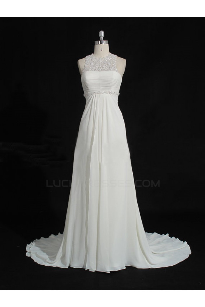 Sheath/Column Sweep Train Chiffon and Lace Bridal Wedding Dresses WD010211