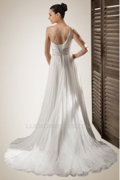 A-line One Shoulder Beaded Chiffon Bridal Wedding Dresses WD010229