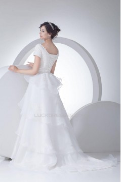 A-line Short Sleeves Court Train Bridal Wedding Dress WD010232