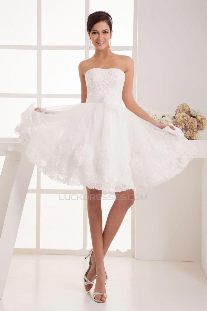 A-line Strapless Short Lace Bridal Wedding Dress WD010241