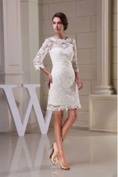 Short 3/4 Sleeves V-back Bridal Wedding Dress WD010251