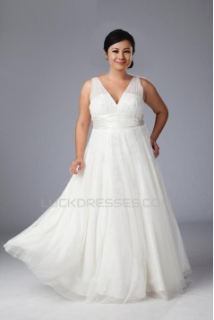 A-line V-neck Floor Length Plus Size Bridal Gown WD010274