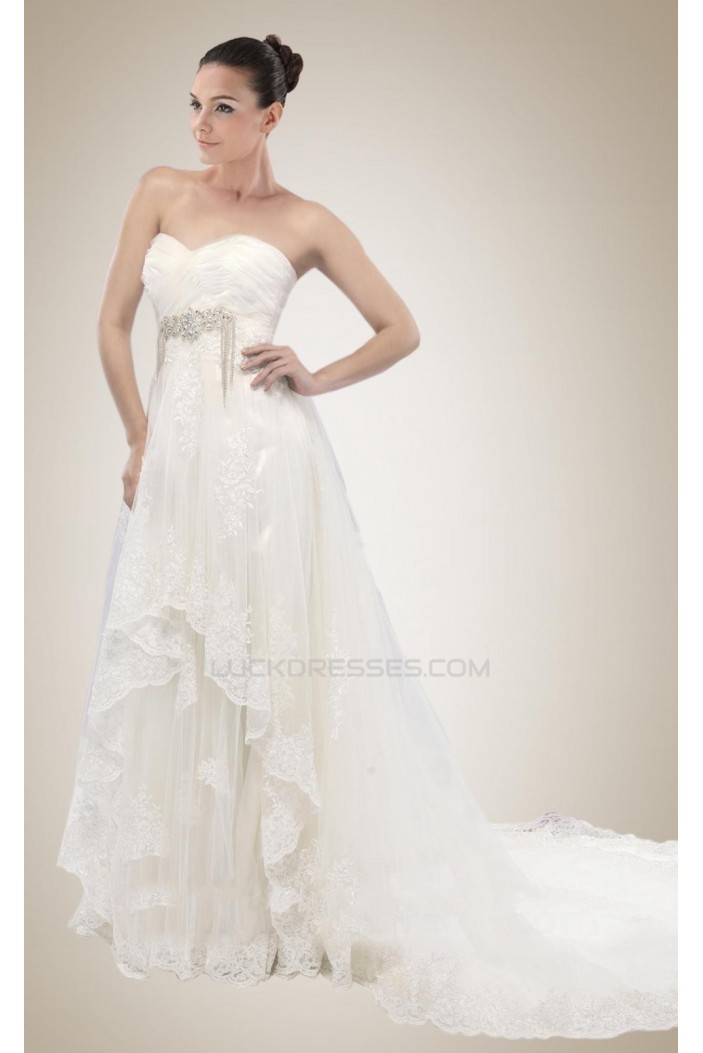 Empire Sweetheart Court Train Lace Bridal Wedding Dresses WD010296