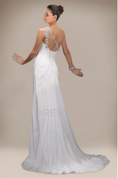 Sheath/Column One Shoulder Beaded Chiffon Bridal Wedding Dresses WD010303