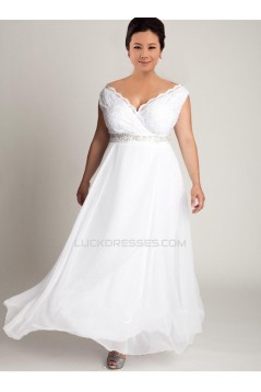 A-line Off the Shoulder Lace and Chiffon Plus Size Bridal Wedding Dresses WD010309