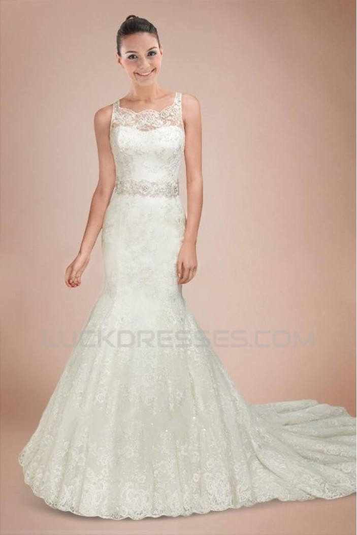 Trumpet/Mermaid Court Train Beaded Bridal Wedding Dresses WD010315