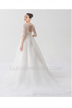 A-line Half Sleeves Lace Bridal Wedding Dresses WD010330
