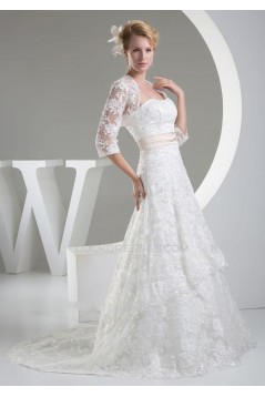 A-line Strapless Court Train Lace Bridal Wedding Dresses with A Jacket WD010332