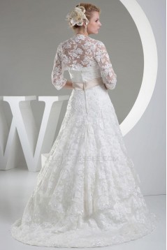 A-line Strapless Court Train Lace Bridal Wedding Dresses with A Jacket WD010332