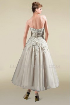 A-line Strapless Short Lace Bridal Wedding Dresses WD010337