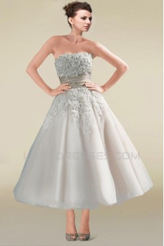 A-line Strapless Short Lace Bridal Wedding Dresses WD010337