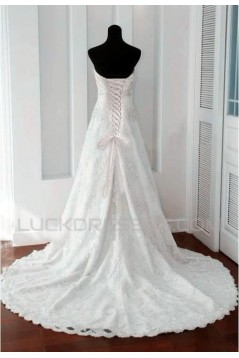 A-line Sweetheart Court Train Lace Bridal Wedding Dresses WD010357