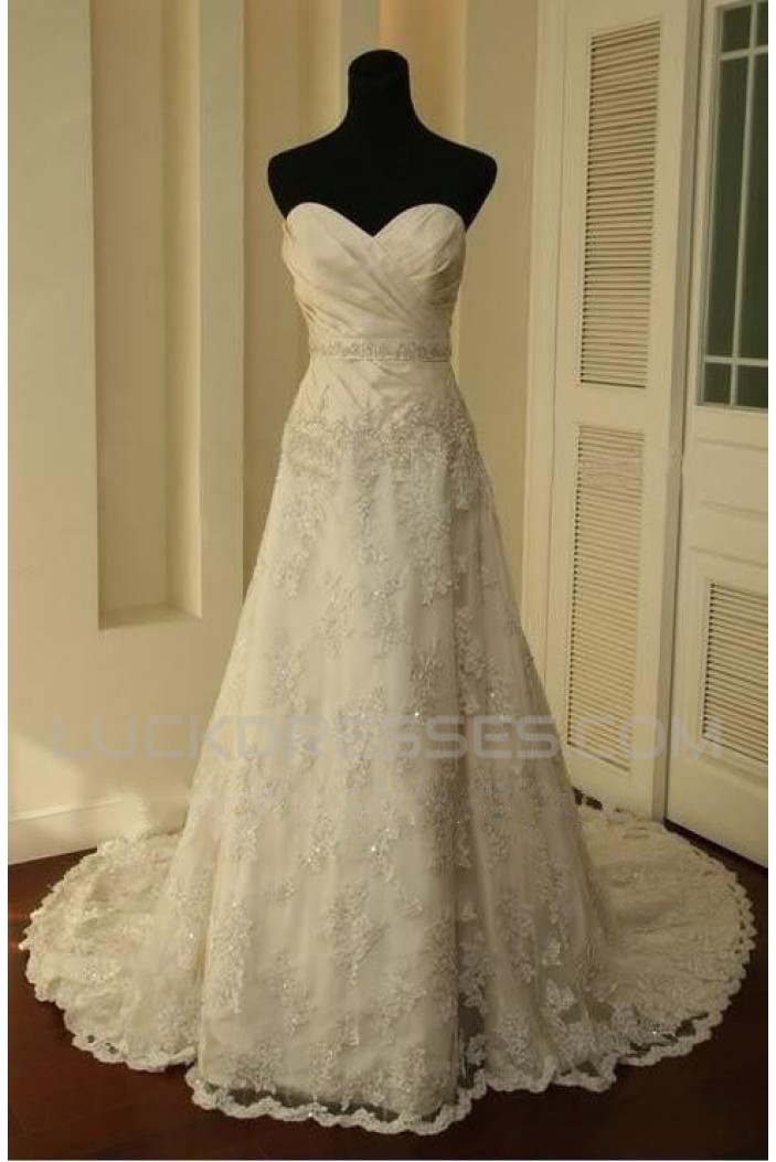 A-line Sweetheart Court Train Lace Bridal Wedding Dresses WD010357