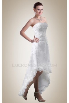 High Low Strapless Lace Applique Bridal Wedding Dresses WD010358