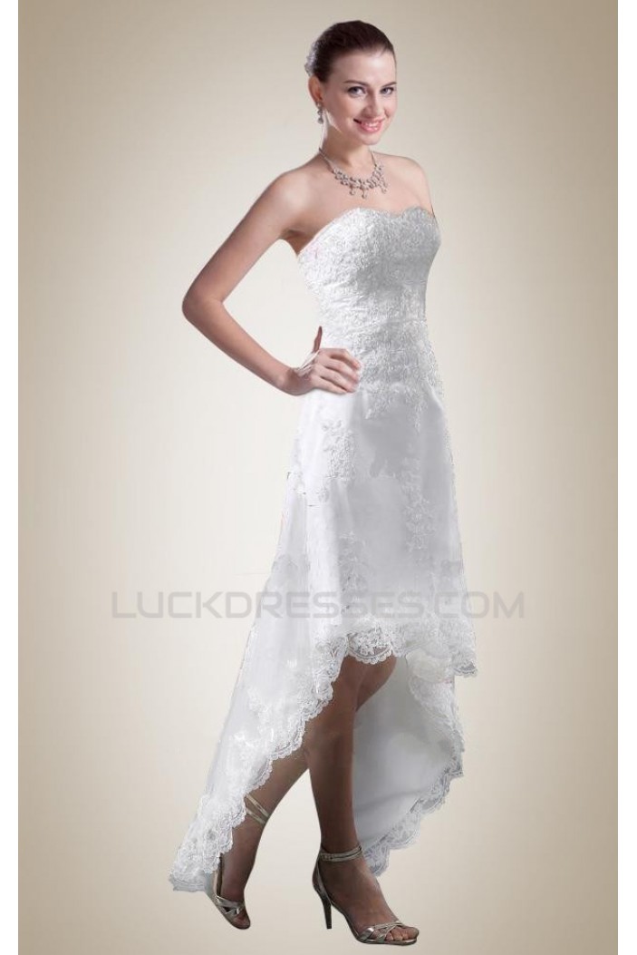 High Low Strapless Lace Applique Bridal Wedding Dresses WD010358