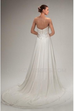 A-line Strapless Sweep Train Chiffon Bridal Wedding Dresses WD010359