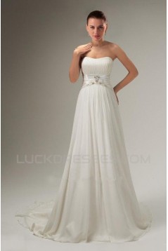 A-line Strapless Sweep Train Chiffon Bridal Wedding Dresses WD010359