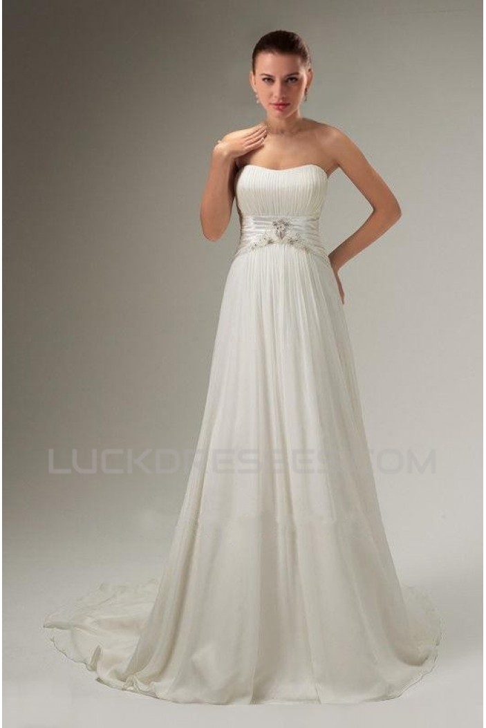 A-line Strapless Sweep Train Chiffon Bridal Wedding Dresses WD010359