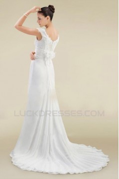 Sheath/Column Off the Shoulder Chiffon and Lace Bridal Wedding Dresses WD010364