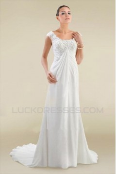 Sheath/Column Off the Shoulder Chiffon and Lace Bridal Wedding Dresses WD010364